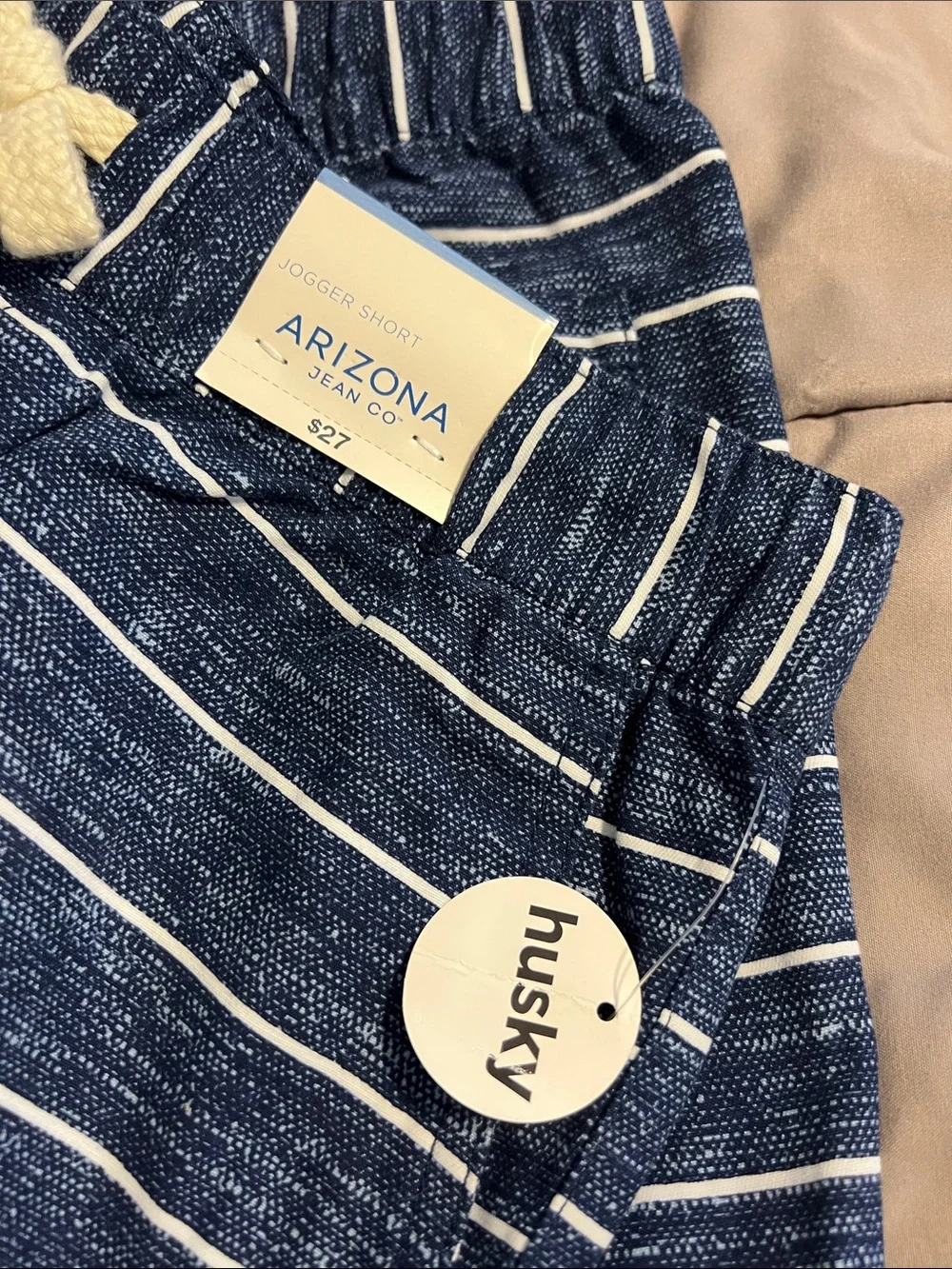 Arizona Jean Company Navy & White Striped Pull-On Knit Shorts